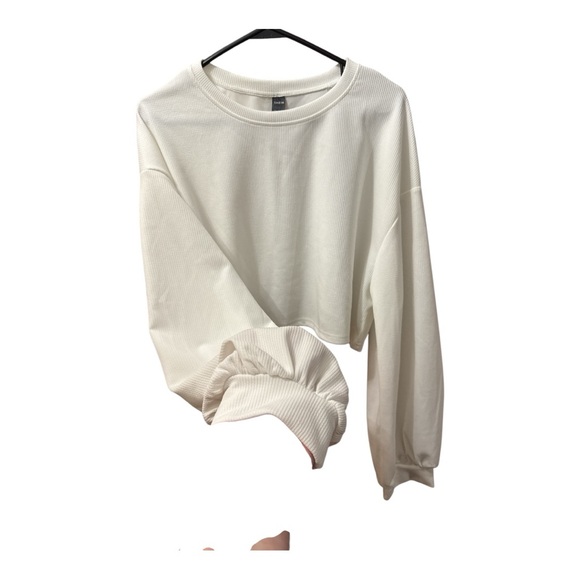 SHEIN Women’s Long-Sleeve White Ribbed Crop Top Size XL - Picture 3 of 7